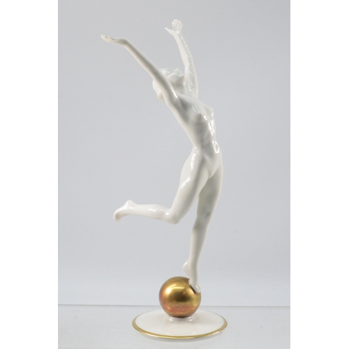 42 - Hutchenreuther porcelain Art Deco style figure of a nude balancing on a ball (approx. height 21cm)