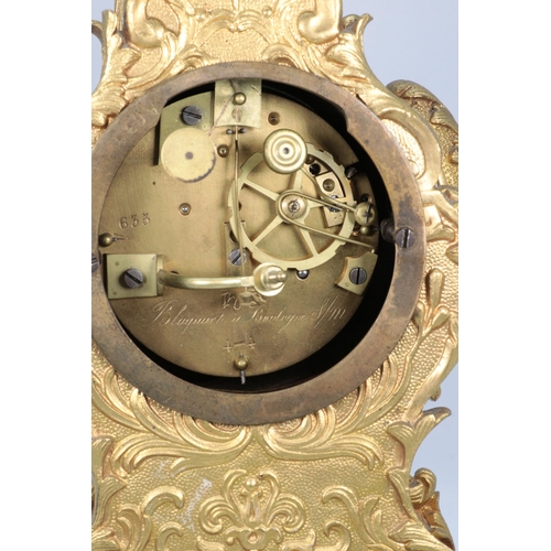 118 - French mantle clock under glass dome on plinth. Key and pendulum.