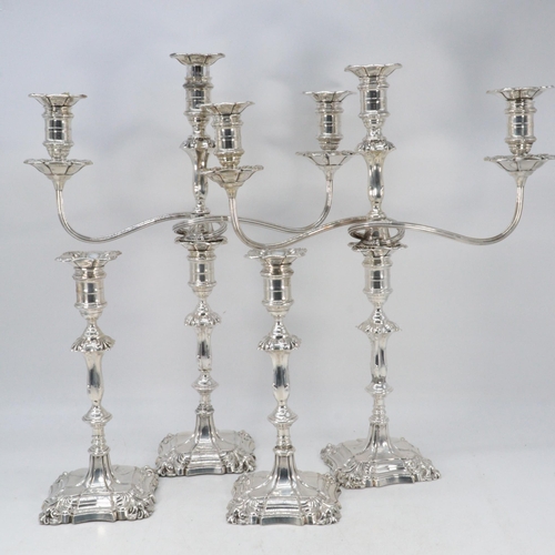 1 - Antique silver hallmarked pair of candelabra together with a matching pair of candlesticks with remo... 