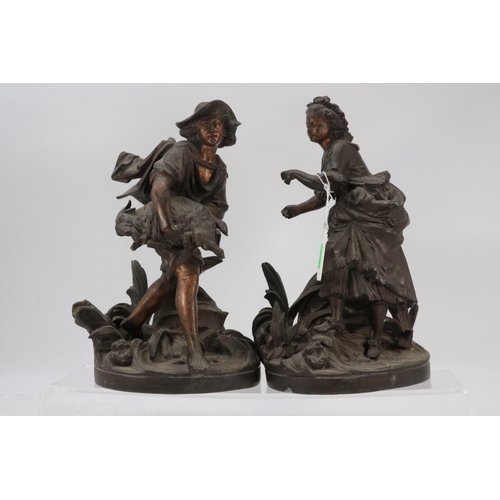 334 - Pair 19th Century spelter figures - Shepherd and Shepherdess approx. 32cm high