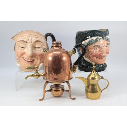 230 - Royal Doulton Granny character jug together with Farmer John, Copper Kettle on spirit stand and a br... 