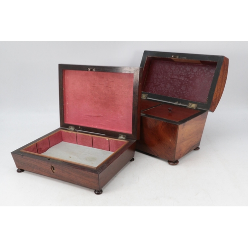 281 - Antique rosewood box together with a mahogany tea caddy