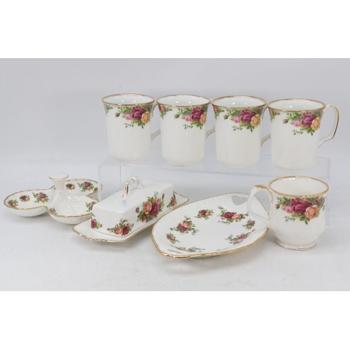 341 - Royal Albert Country Roses consisting of cake stand, cake knife, oval dish, 4 mugs and 4 others, a c... 