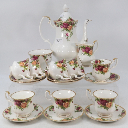 343 - Royal Albert Country Roses coffee set consisting of 8 cups and saucers, coffee pot, cream jug and su... 