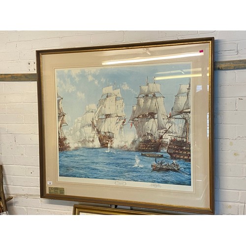 426 - Montague Dawson signed print. Battle of Trafalgar framed and glazed