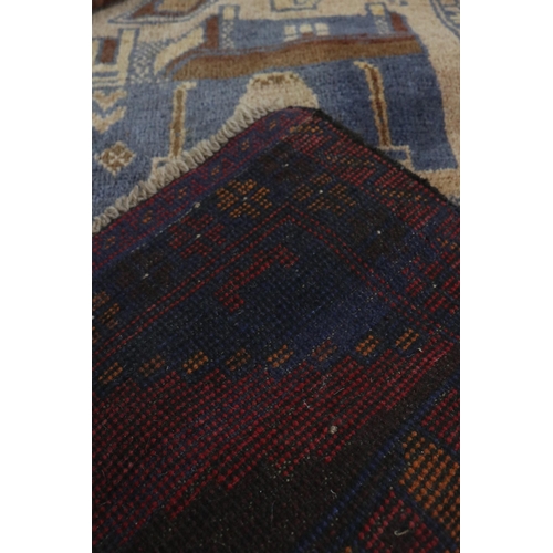 117 - Persian floor rug measuring approx. 137cm x 90cm together with two throws