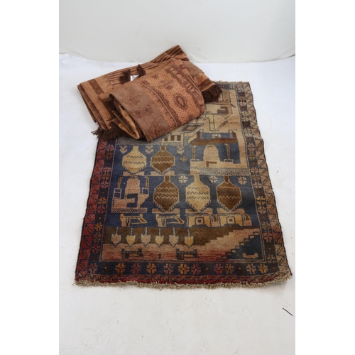 117 - Persian floor rug measuring approx. 137cm x 90cm together with two throws