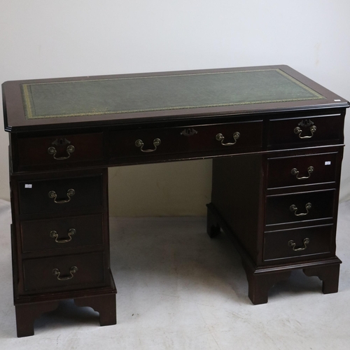 220 - Reproduction desk in three sections measuring approx. 122cm w x 61cm d x 77cm h together with a gree... 