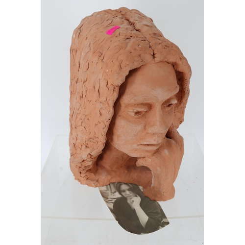 240 - Vintage sculpture bust of a woman, approx. 33cm tall (with photograph of model)