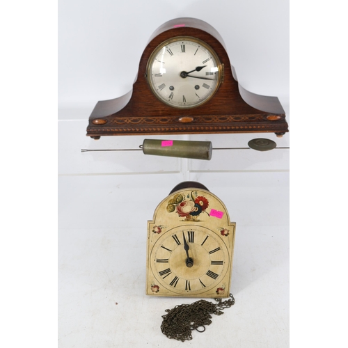 355 - Oak napoleon hat mantle clock together with a small French style wall clock