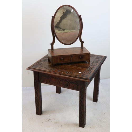 356 - Carved occasional table and an Antique toilet mirror