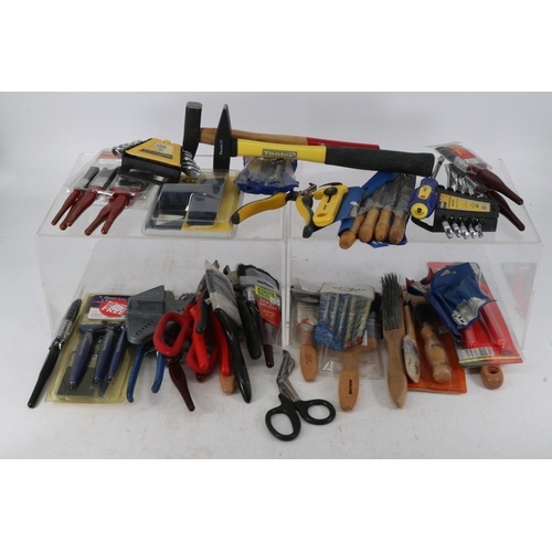 368 - Selection of assorted hand tools, some unused, paint brushes all sorts