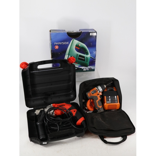 377 - Boxed Parkside jigsaw,Black and Decker dril and a AEG cordless drill/screwdriver TRADE/SPARES/REPAIR... 