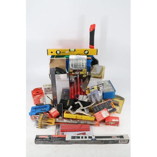 378 - Carton of mixed tools and accessories mostly new together with a Exakt cutting tool TRADE/SPARES/REP... 