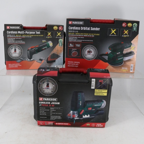 241 - Parkside cordless Jigsaw, orbital sander and multi purpose tool. (untested) trade, spares and repair... 