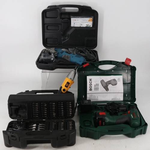 JCB electric screwdriver with attachments, Bosch PSR 960 battery drill