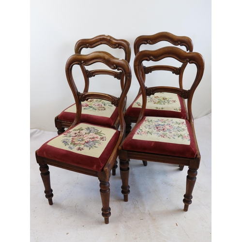 491 - Four victorian chairs with embroided seats