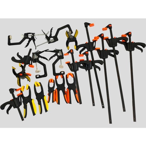 494 - Selection of various sized clamps, Wood working etc