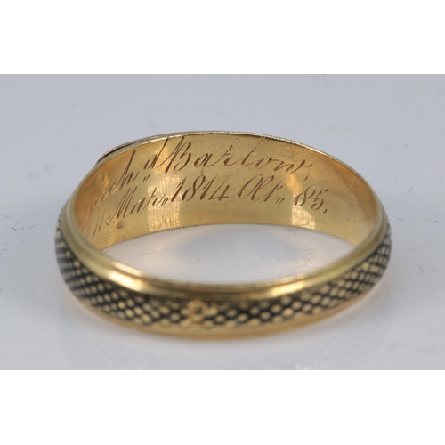 165 - Antique mourning ring, enamelled, engraved inside Richard Barlow 11th March 1814