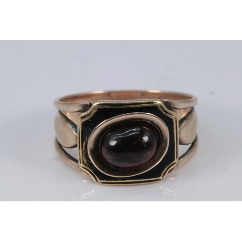 167 - Antique mourning ring on unmarked gold, enamelled, engraved Our Mother 6th August 1908 TBR 12th Octo... 