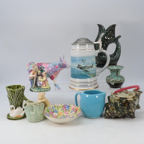 490 - Selection of small ceramics including Wade whimsies, other animals, wall bossons etc.