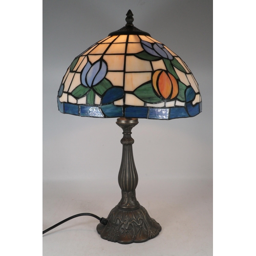 492 - Side lamp with Tiffany style shade together with a glass table lamp.