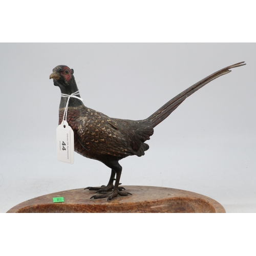 44 - Cold painted bronze pheasant on onyx base.