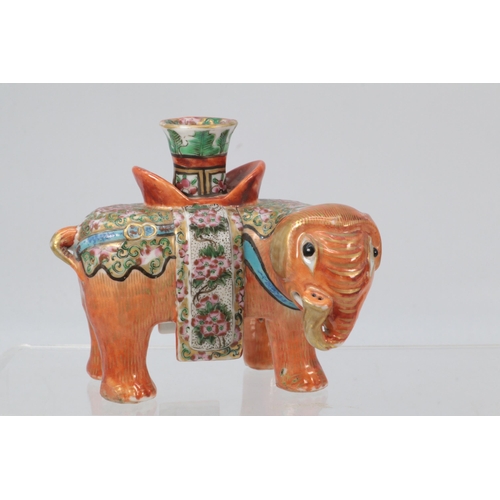 64 - Three Antique Chinese famille rose, a pair of Elephants and a Dog of Fo (examine, hairline to mouth ... 