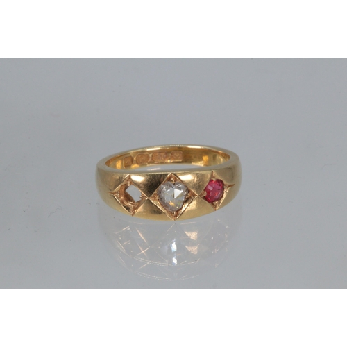 179 - 18ct Gold Diamond and ruby ring (missing a ruby)