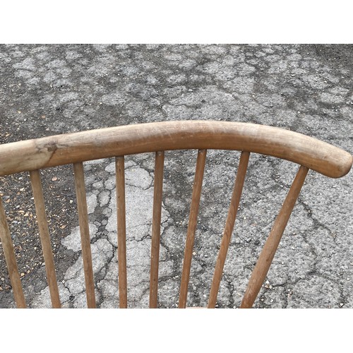 346 - Ercol lovers bench (approx. 108cm wide) showing fading and wear to spindles and backrest together wi... 