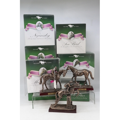 489 - Atlas Editions The sport of Kings race horse statues Man O'war, Desert Orchid, Mill reef, Frankle, s... 