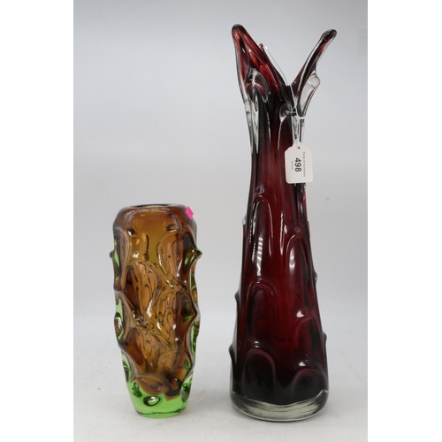 498 - A large murano style red vase and green smoked similar (largest is approx. 45cm tall)