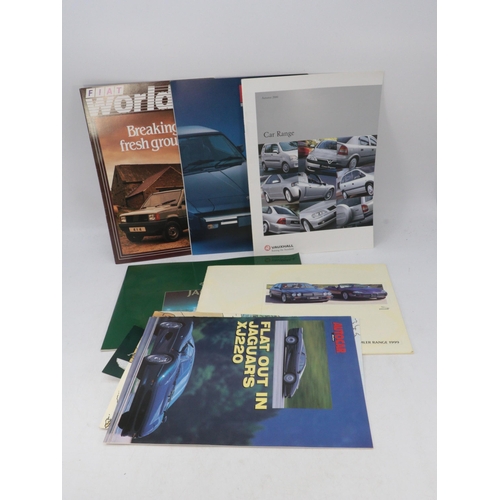 506 - Selection of vintage and later car brochures including Vauxhall, Scimitar, Opel, Fiat, Jaguar etc