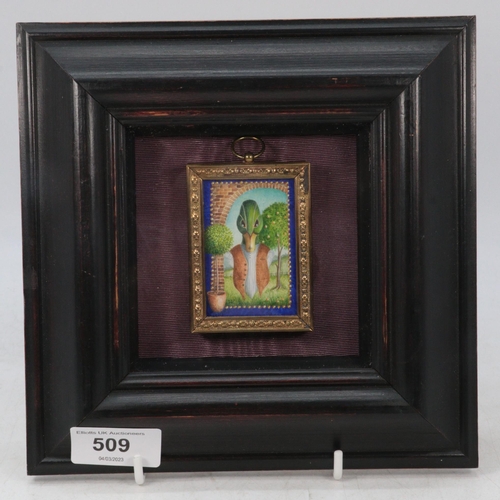 509 - Miniature framed watercolour The Gardener by Christopher Hope King (local Artist)