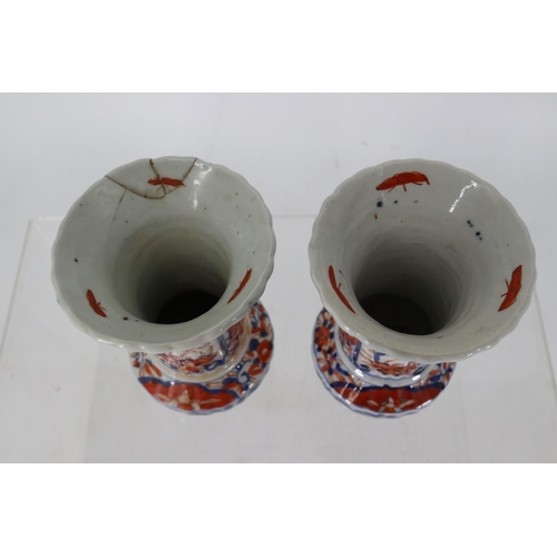 3 - Two Imari vases 6'' tall, one has damage/repair