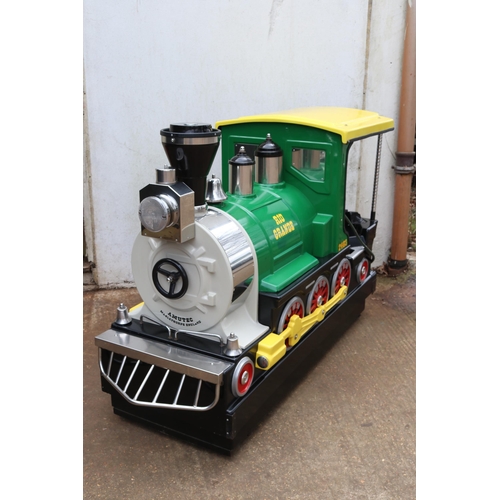 60 - Amutec Mablethorpe childrens ride on steam strain with rocking action and sounds, with 50p slot, key... 