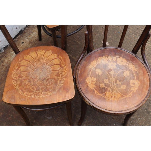 119 - Three Bentwood chairs with decorative seats (no markings or labels to base)