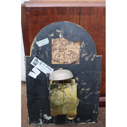 128 - Late 18th century 30 hour chain driven longcase clock with a oak and mahogany faced case with painte... 