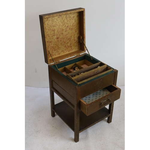 257 - Lacquered sewing box (examine) measures approx. 38cm x 38cm x 59cm