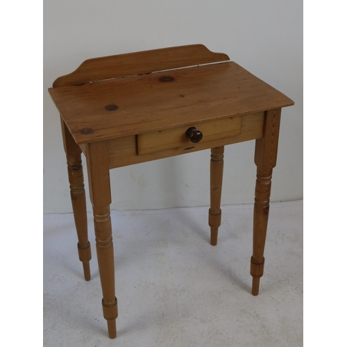 290 - Pine wash stand with raised back (examine) measures approx. 62cm w x 37cm d x 81cm h with single dra... 