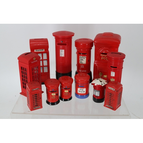 295 - A collection of novelty postboxes and telephone boxes.