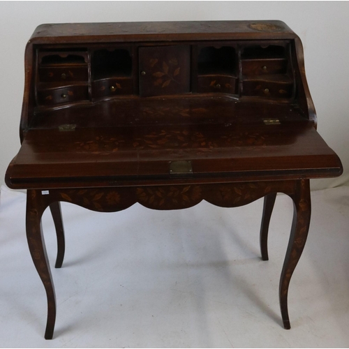 297 - 19th century Dutch concave fronted ladies bureau on shaped legs fitted concave slope over two small ... 