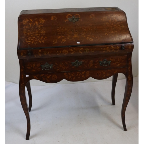 297 - 19th century Dutch concave fronted ladies bureau on shaped legs fitted concave slope over two small ... 