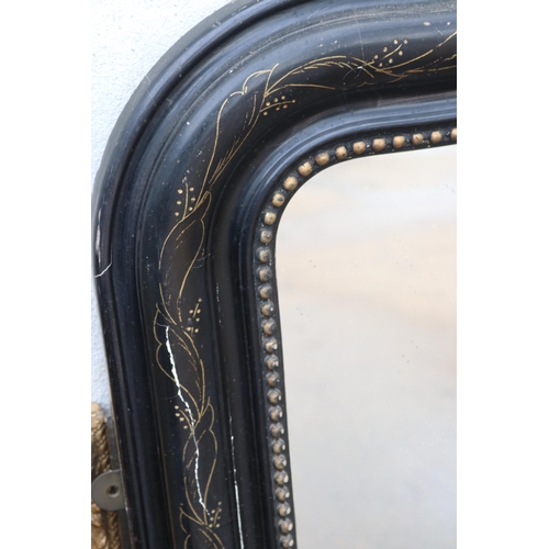 313 - Black lacquered wall mirror together with a gilt frame