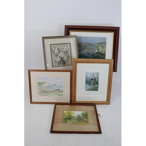 358 - Group of five framed pieces of art work to include Original works art and prints