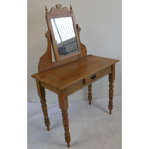 362 - Pine dressing table with single drawer to front and mirror to the back measures approx. 92cm w x 45c... 