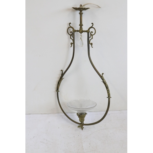 409 - Single brass hanging light (examine) measures approx. 89cm tall