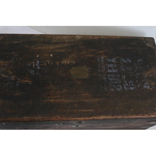 413 - Vintage camphor wood trunk with a vacant brass cartouche measures approx. 89cm w x 46cm d x 42cm h