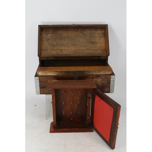 451 - Large wooden storage box together with a key box holder