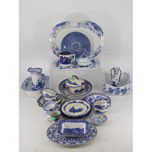 508 - Good selection of Antique and later blue and white table ceramics, platters, plates Cups assorted (i... 